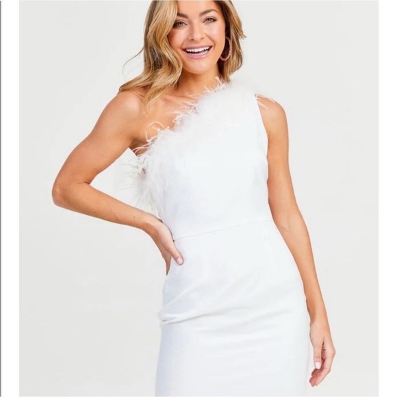 Altar'd State Dresses & Skirts - Altar'd State White One-Shoulder Dress with Feather Detail NWT